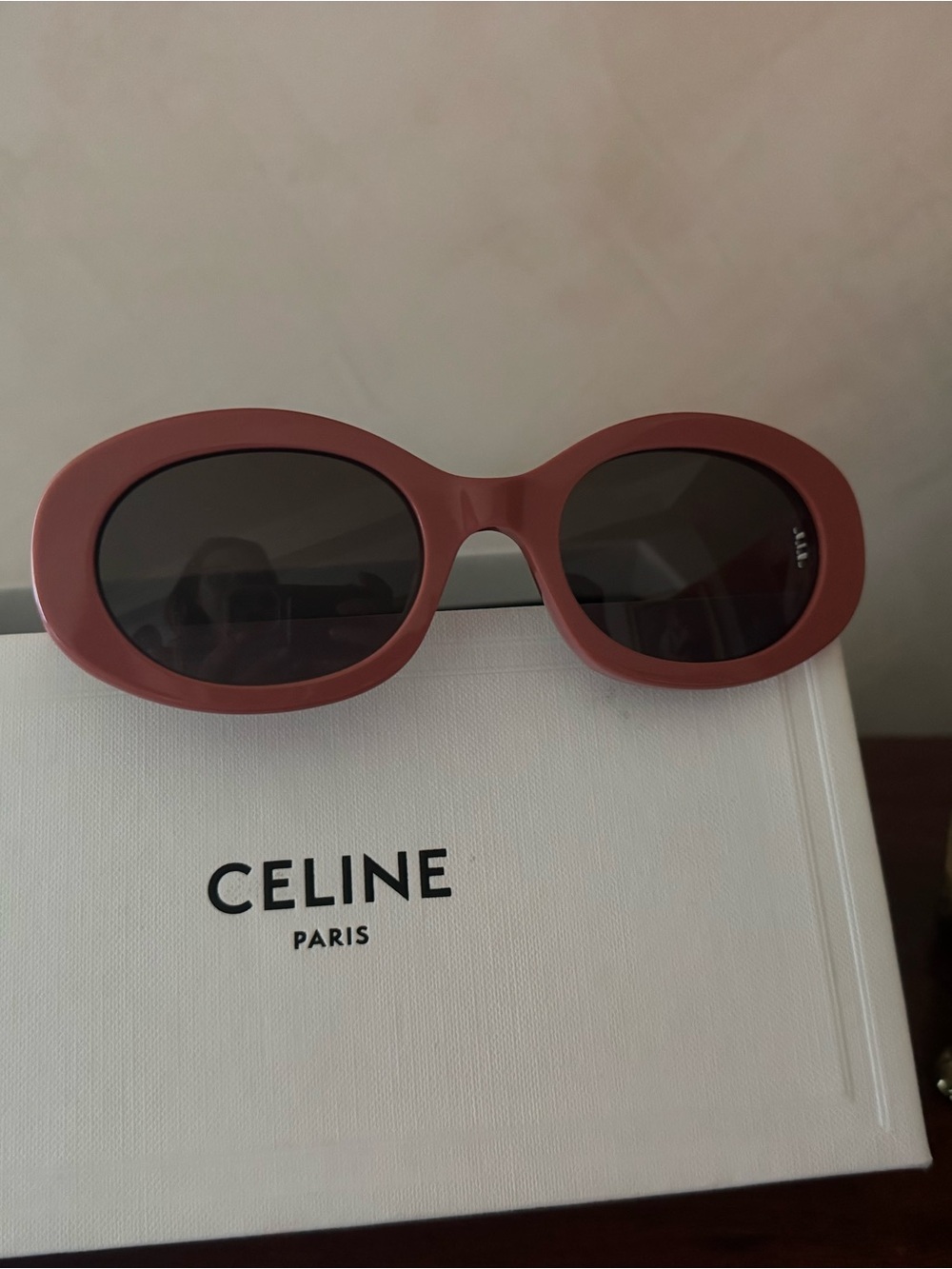Celine Dusty Rose Oval Sunglasses with Dark Lenses